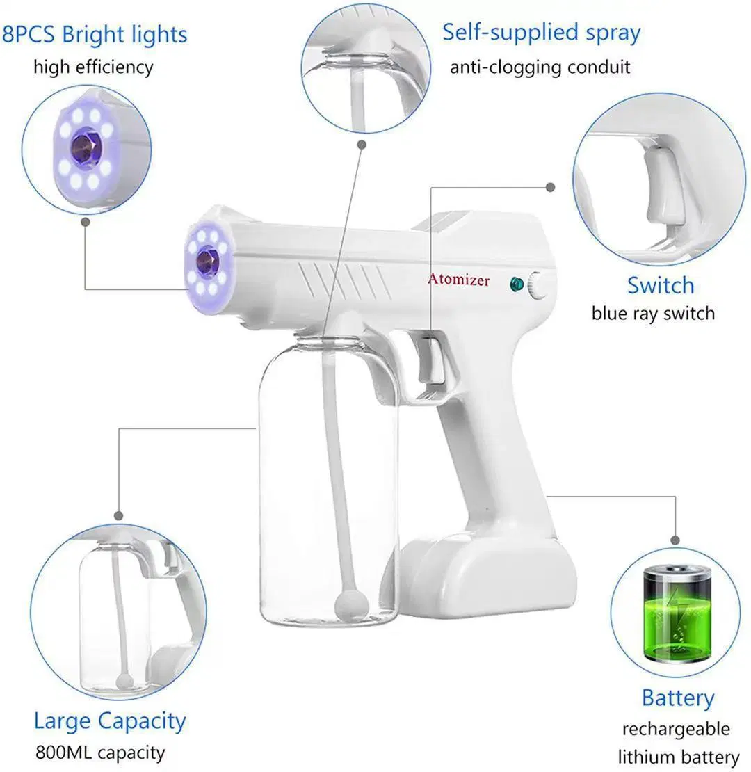 Pulverizador eléctrico de la máquina portátil de Radiación Ultravioleta Fogger Pulverizador de pistola pulverizadora Nano Blue Ray Atomizer Esterilizador UV