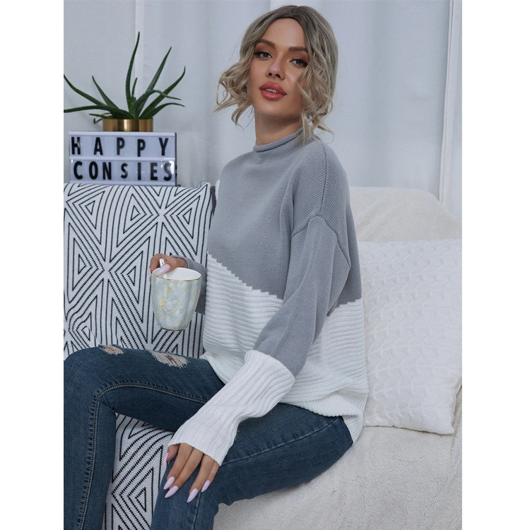 Fall European and American Style Casual Solid Color Thin V Neck Pullover Knit Top Sweater for Women