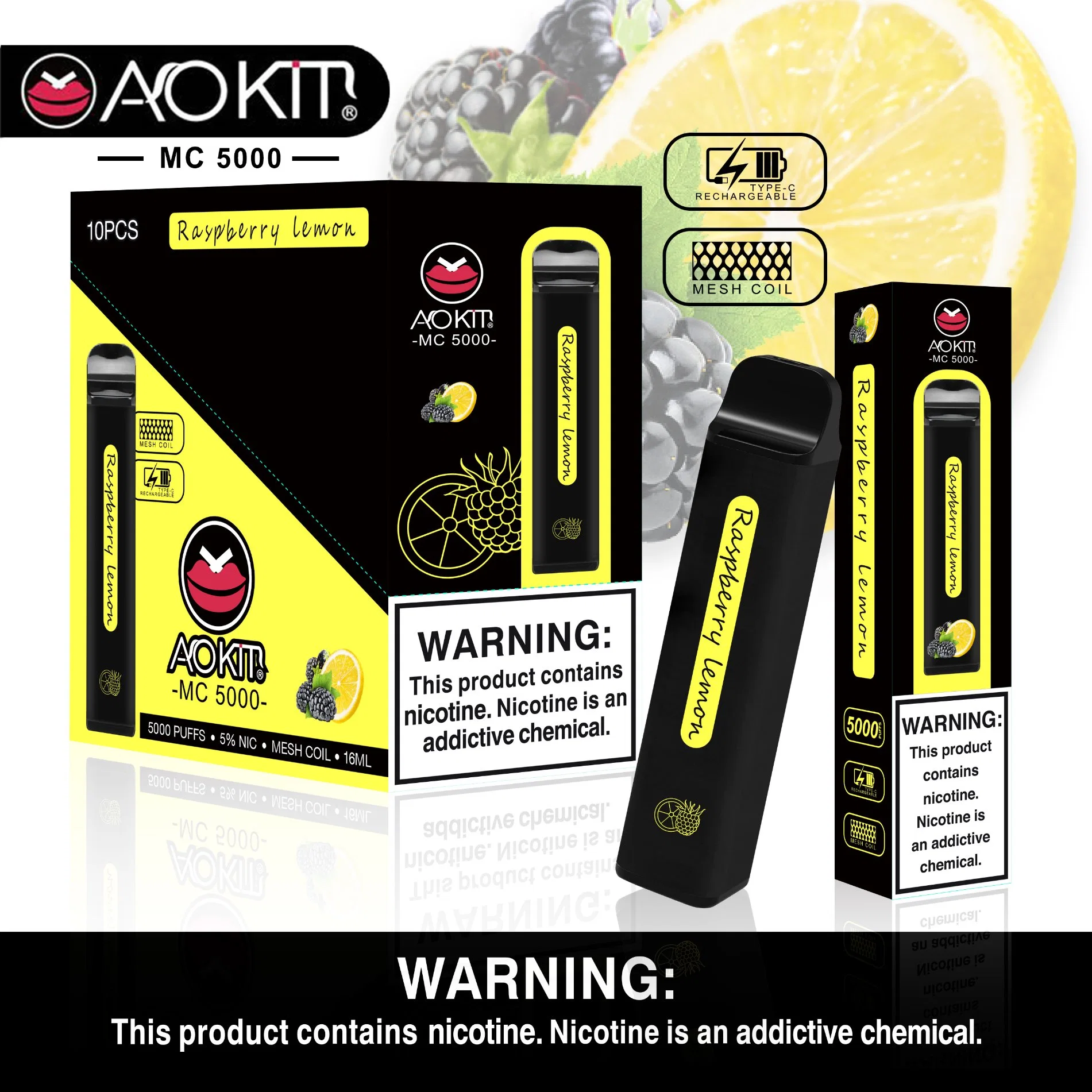 الجملة 5000 أطواق Vape القلم Aokit Mc Disposable صحة إلكترونية السجائر