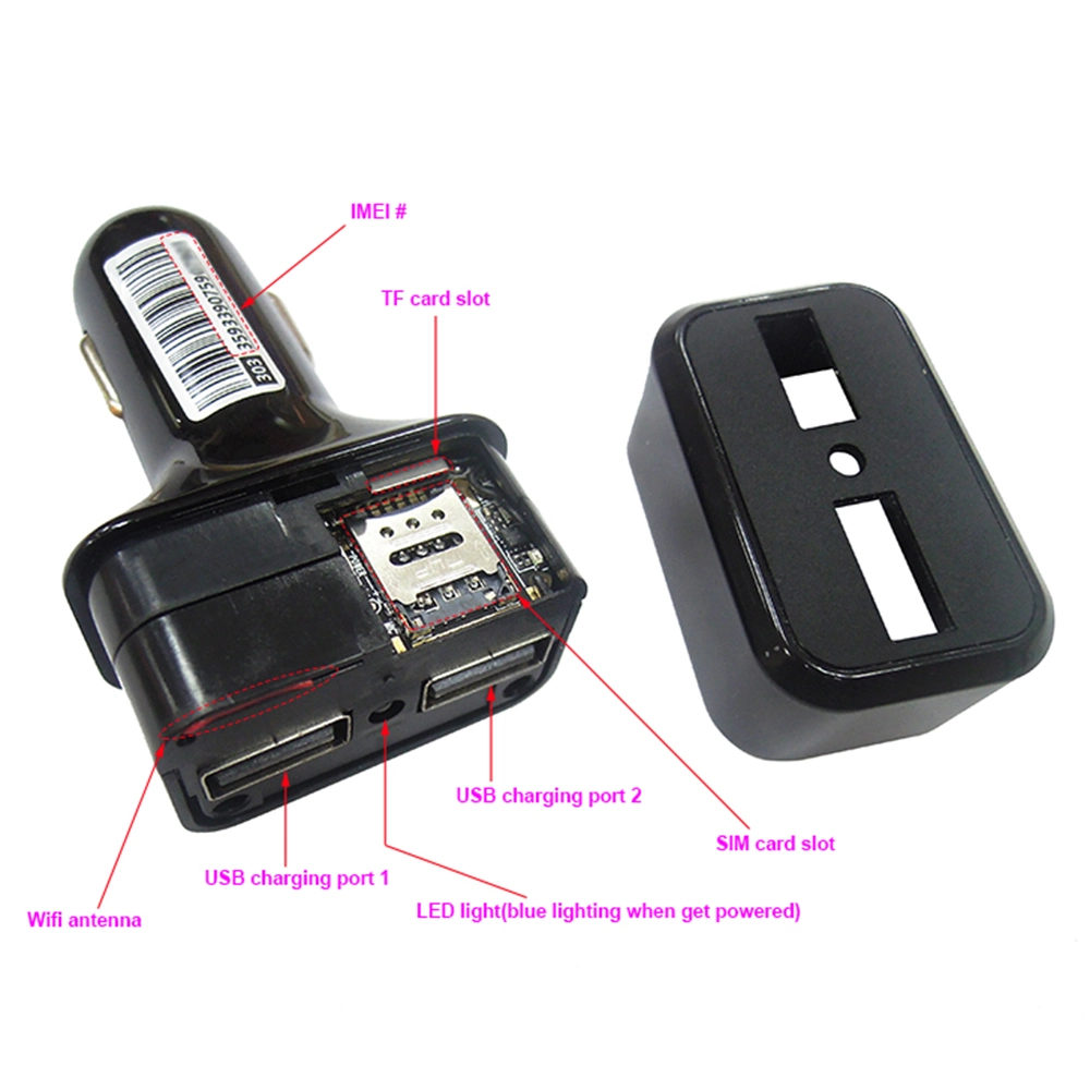 OEM Dual USB Cargador de coche GPS Tracker para vehículo, el apoyo GSM+GPS+WiFi+Lbs varios Posicionamiento (AVP031g07)