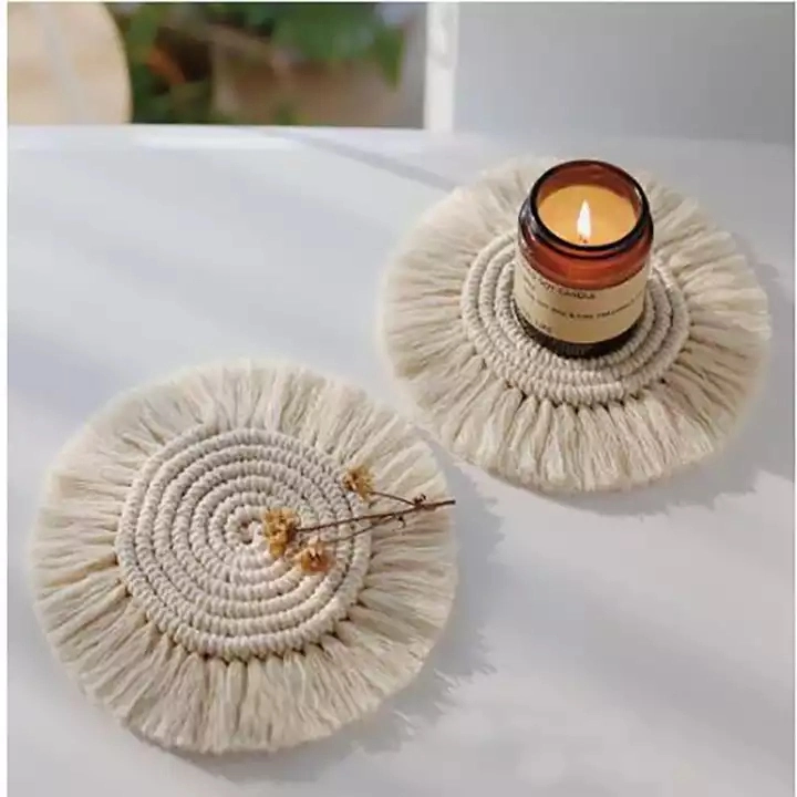 Round Boho Woven Placemat with Tassels Heat Resistant Cotton Coaster