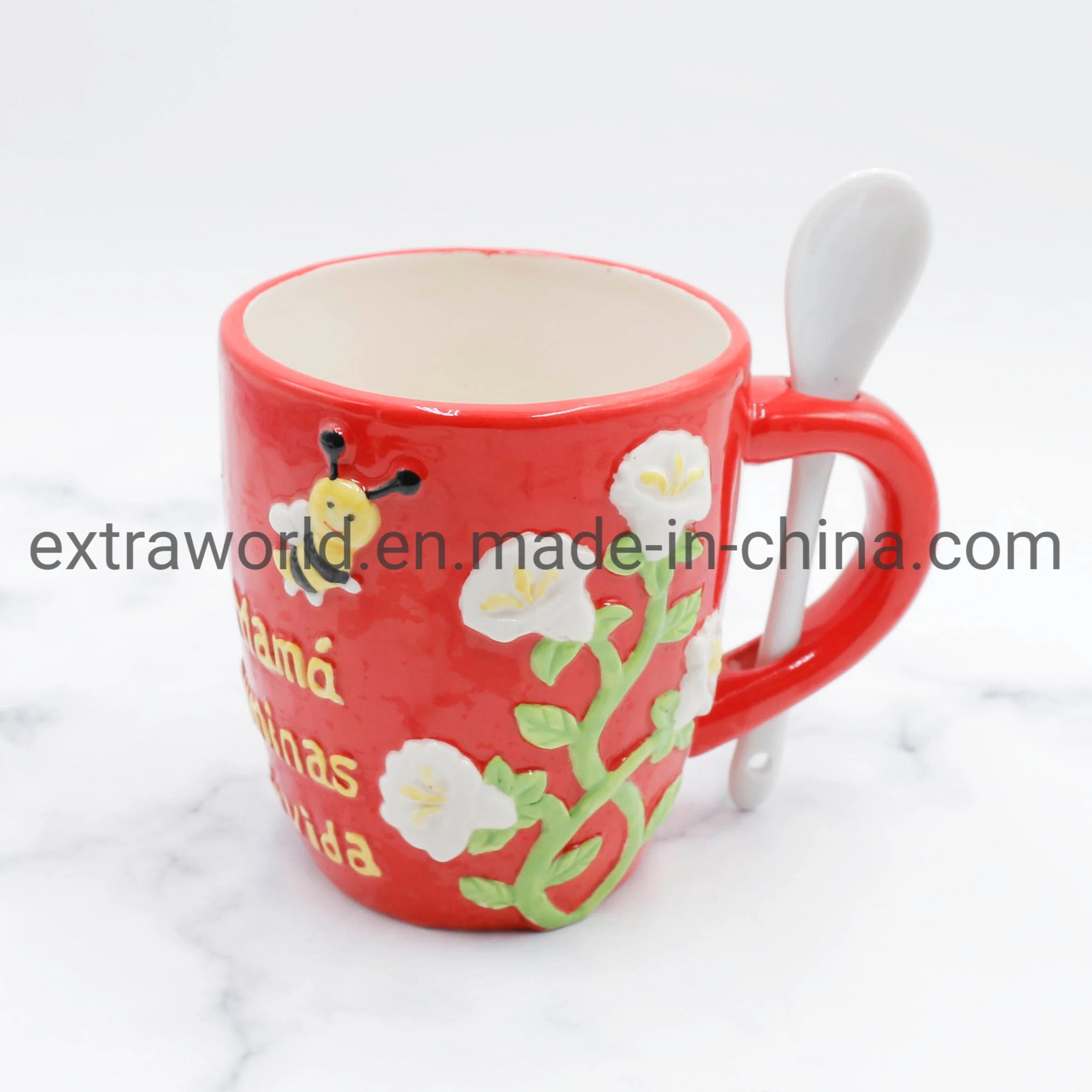 Mother&prime; S Day Promotion Ceramic Hot Selling Glass Coffee Mug Tea Cup with Spoon