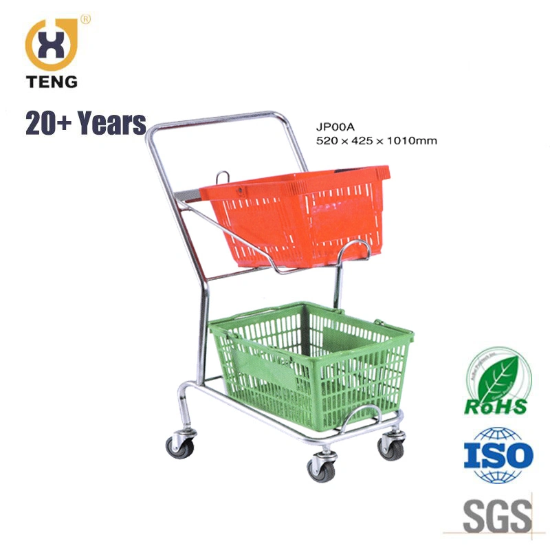 Japan Style Supermarket Metal Shopping Trolley Cart with Basket