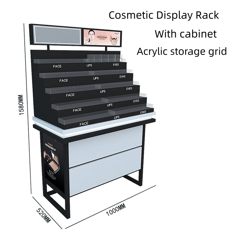 Présentoir à maquillage en métal personnalisé avec grille de rangement en acrylique Et Cabinet