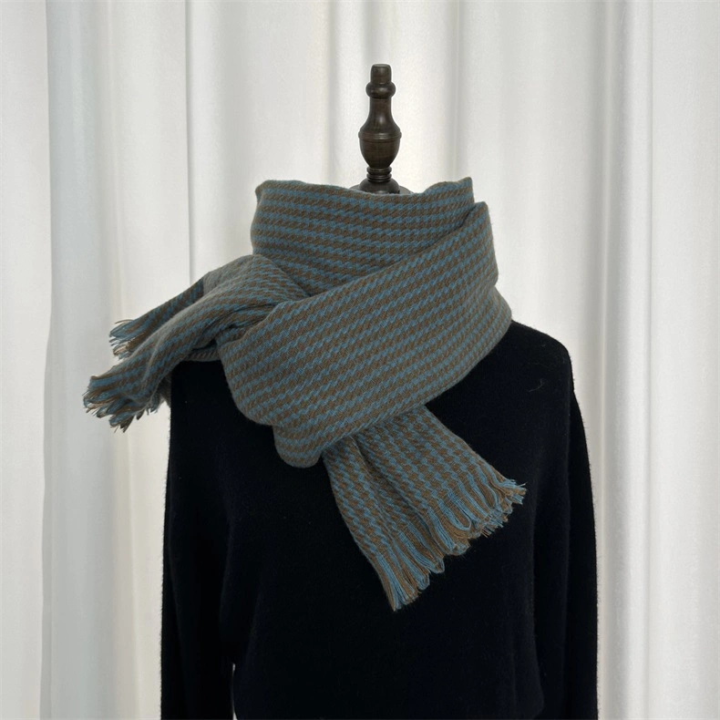 Long Shawl, Kilobird Warm Checked Wool Knitted Cashmere Winter Scarves for Women