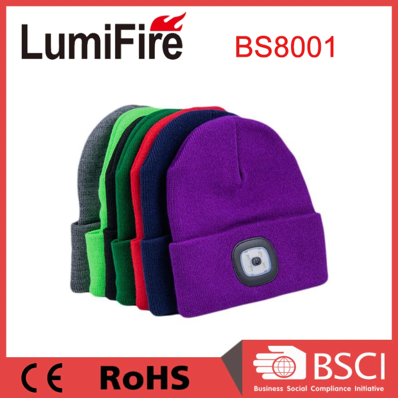 USB Rechargeable 100% Acrylic LED Winter Beanie Hat with Light