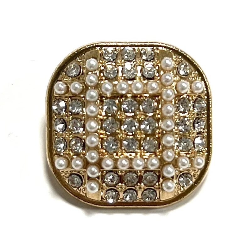 Square Rhinestone Pearl Button High-Grade Metal Button