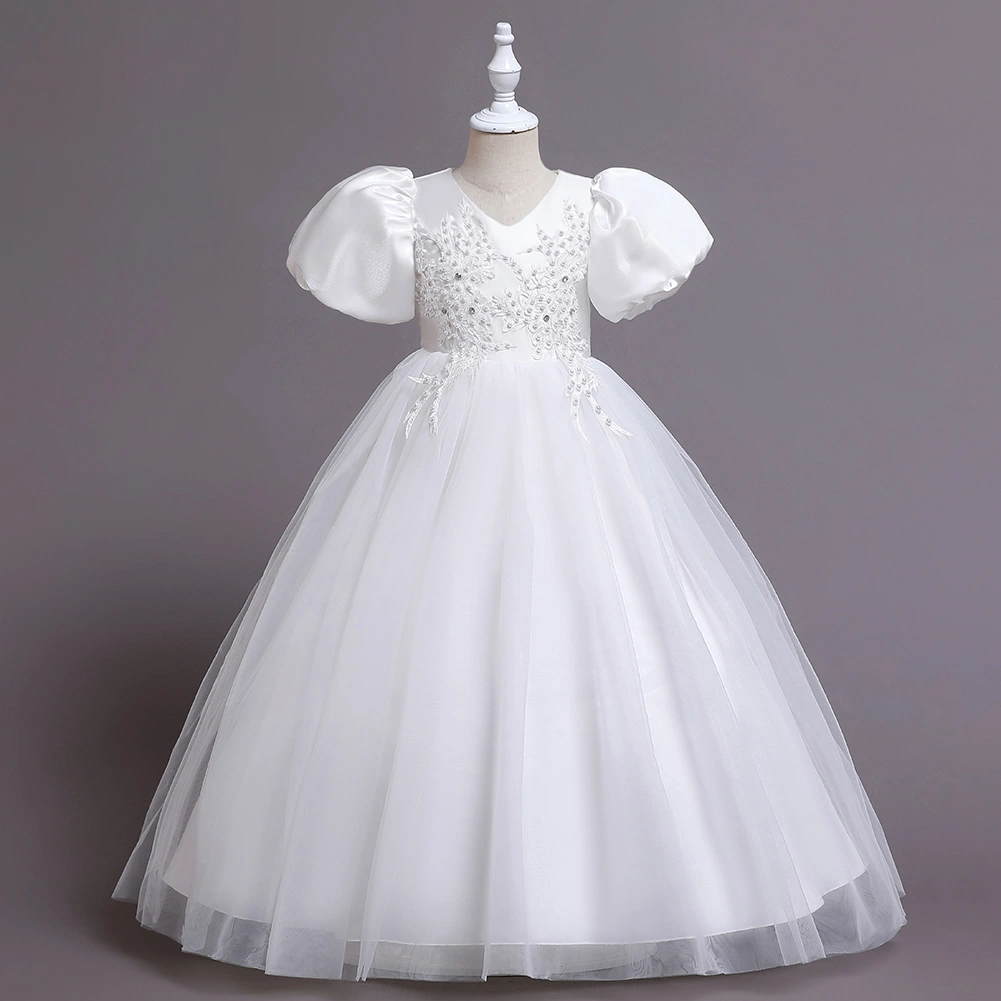 Vêtements de créateur pour enfants Robe de soirée à manches courtes en V Vêtements pour enfants Robe de soirée pour fille Robe de soirée pour fille