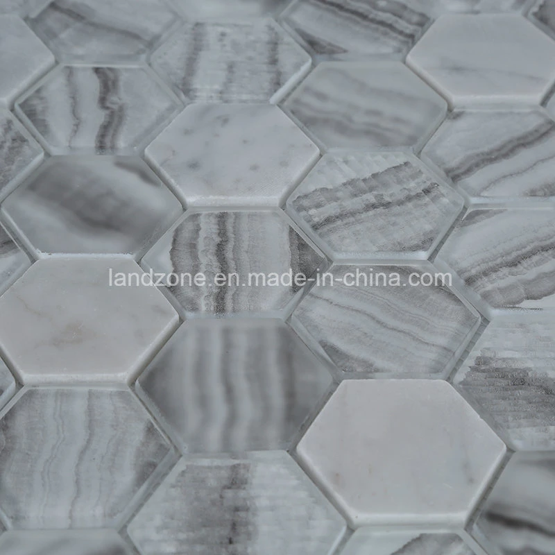 Carrelage en mosaïque de marbre mélangé avec motif hexagonal pour la décoration murale des matériaux de construction.