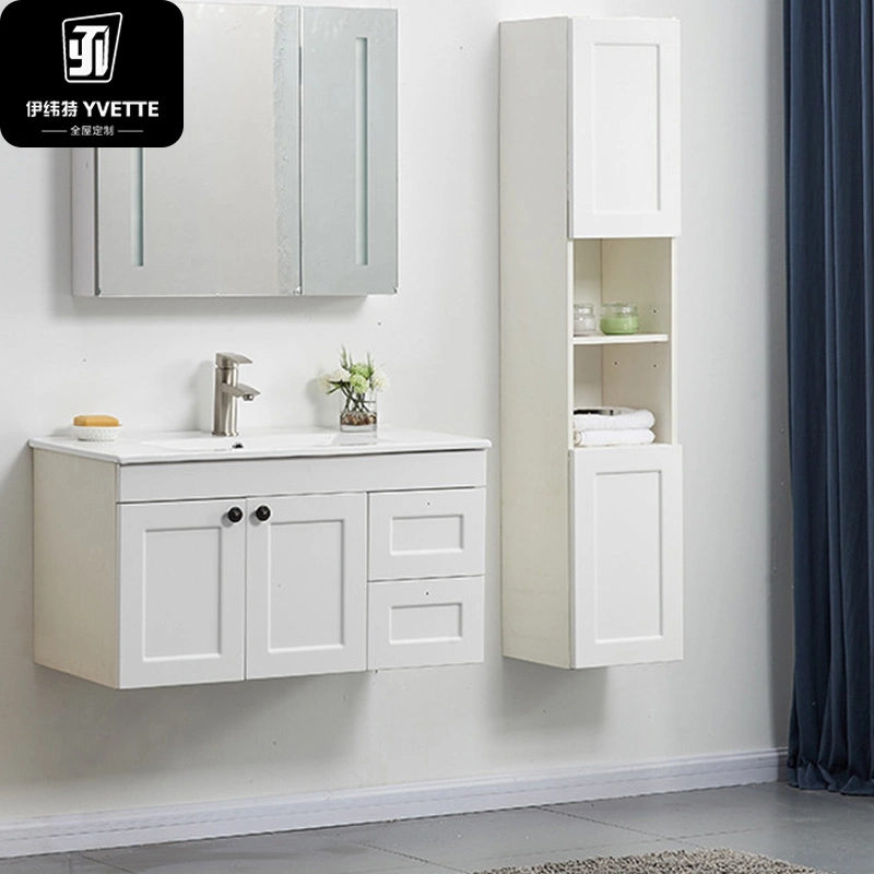 Multi-Ply Wooden White PVC Film Washbasin Cabinet Floating Bathroom Storage Vanity