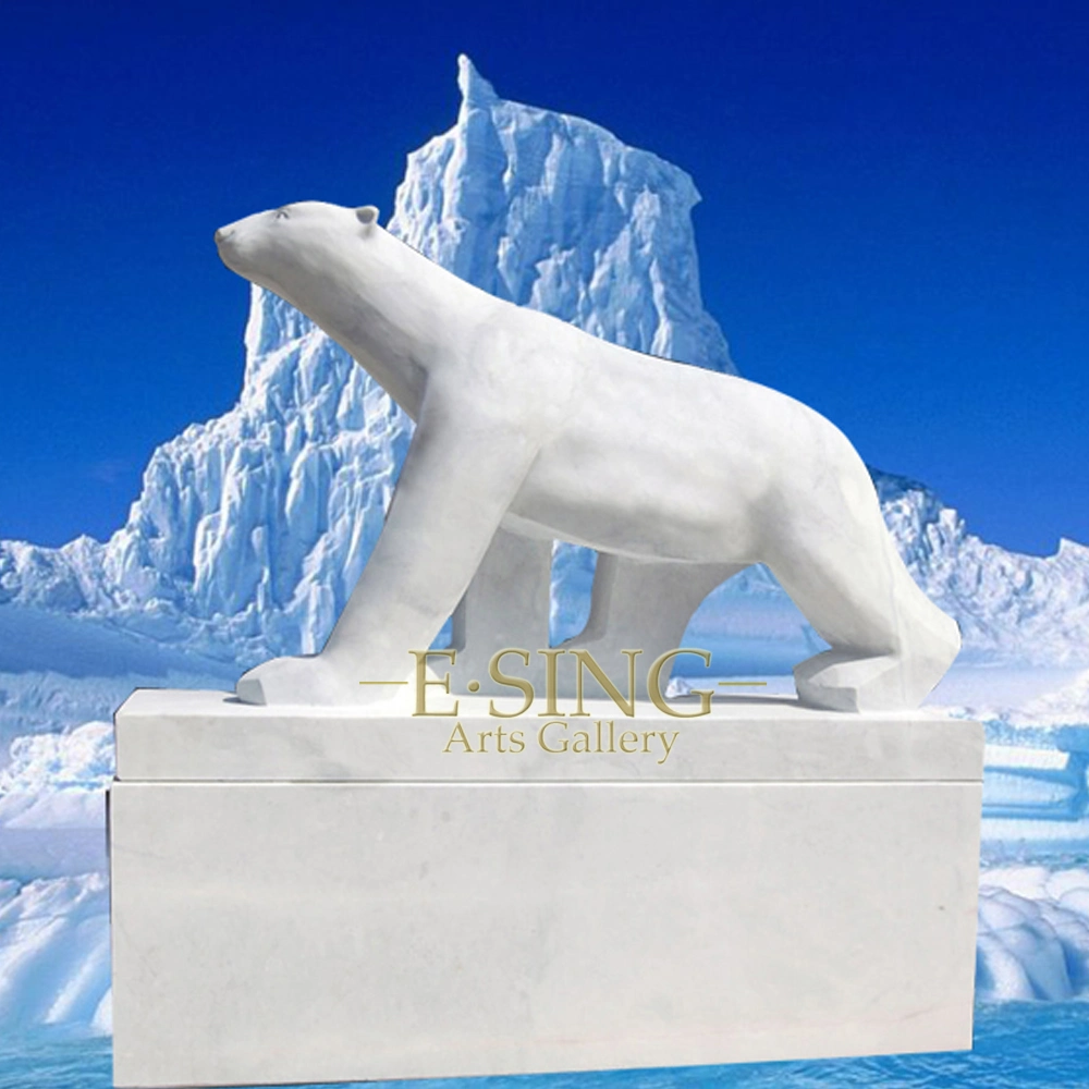 Modern Life Size Natural White Marble Animal Polar Bear Statue