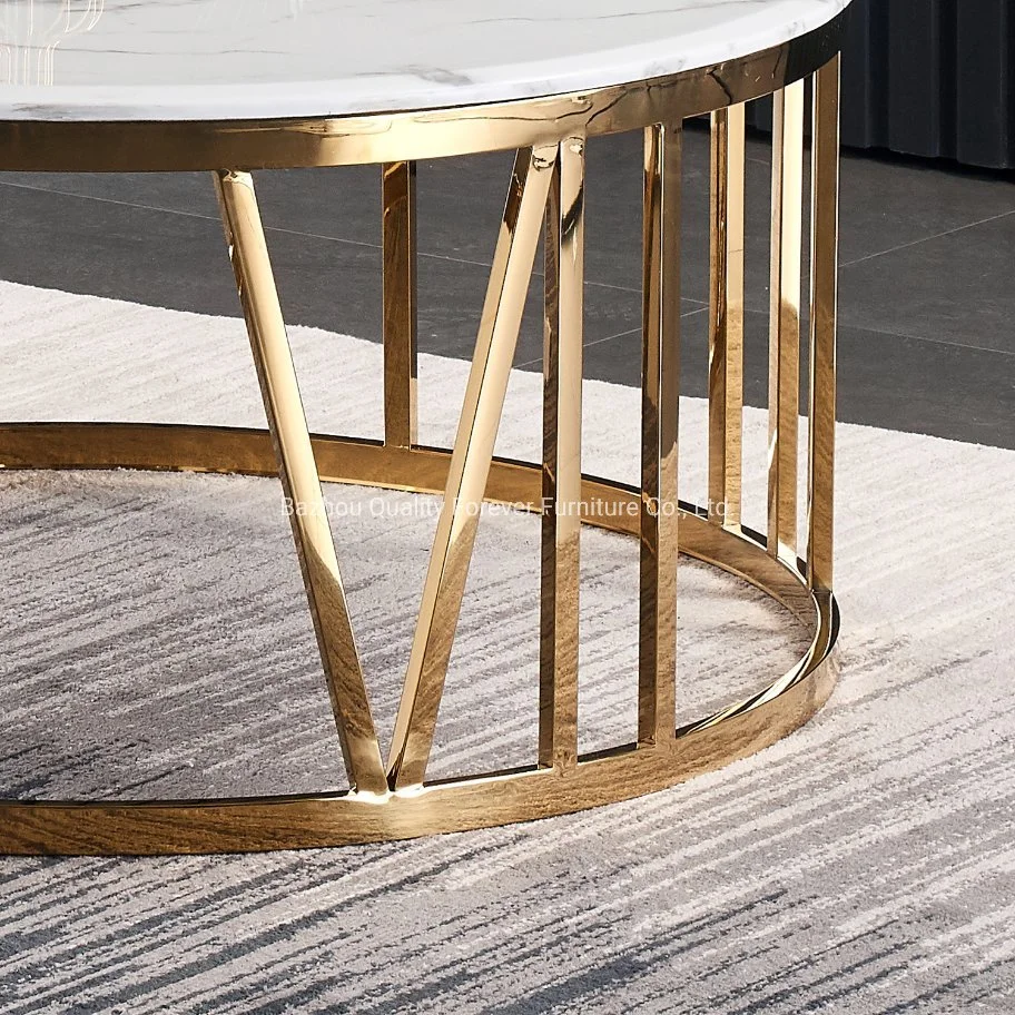 Современной гостиной мебели золото из нержавеющей стали ноги белым искусственным мрамором центр кофейный столик