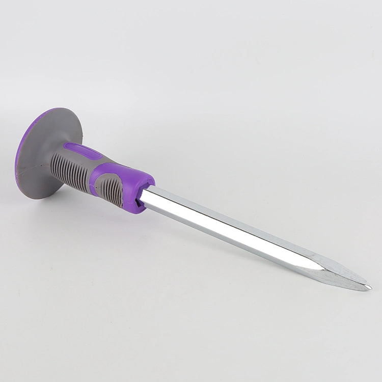 Construction Tools Purple Round Handle Plastic Handle Electroplated Masonry Chisel