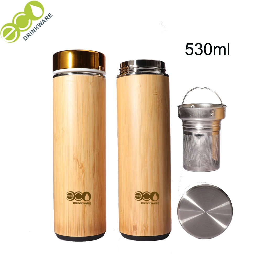 530ml/18oz Natural Stainless Steel Bamboo Vacuum Insulated Infuser Bamboo Thermos Wholesale