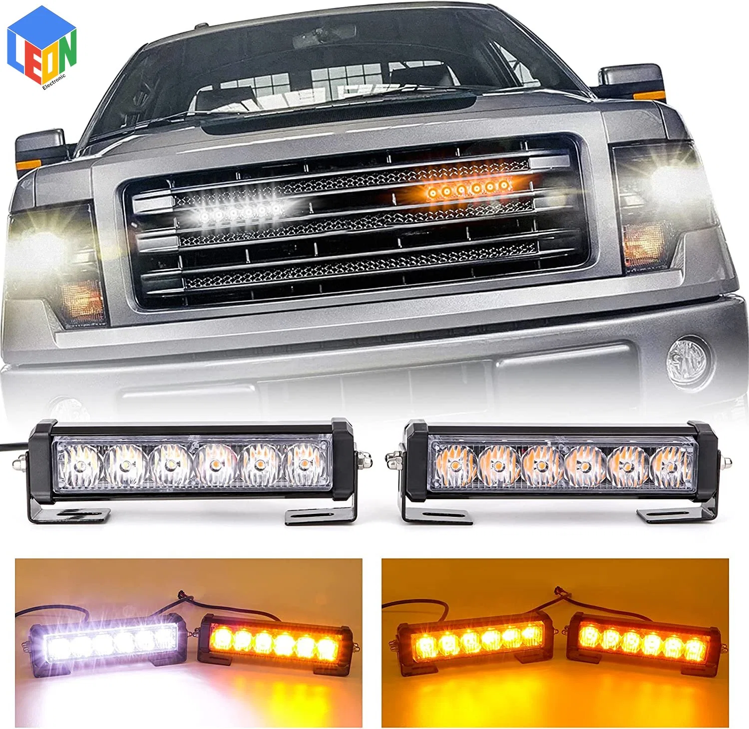 12 LED Automotive Front Grille Luz de advertencia de destello estroboscópico de LED Lámpara de funcionamiento de barra de día 12-24V ámbar y blanco Color para Coche y camión