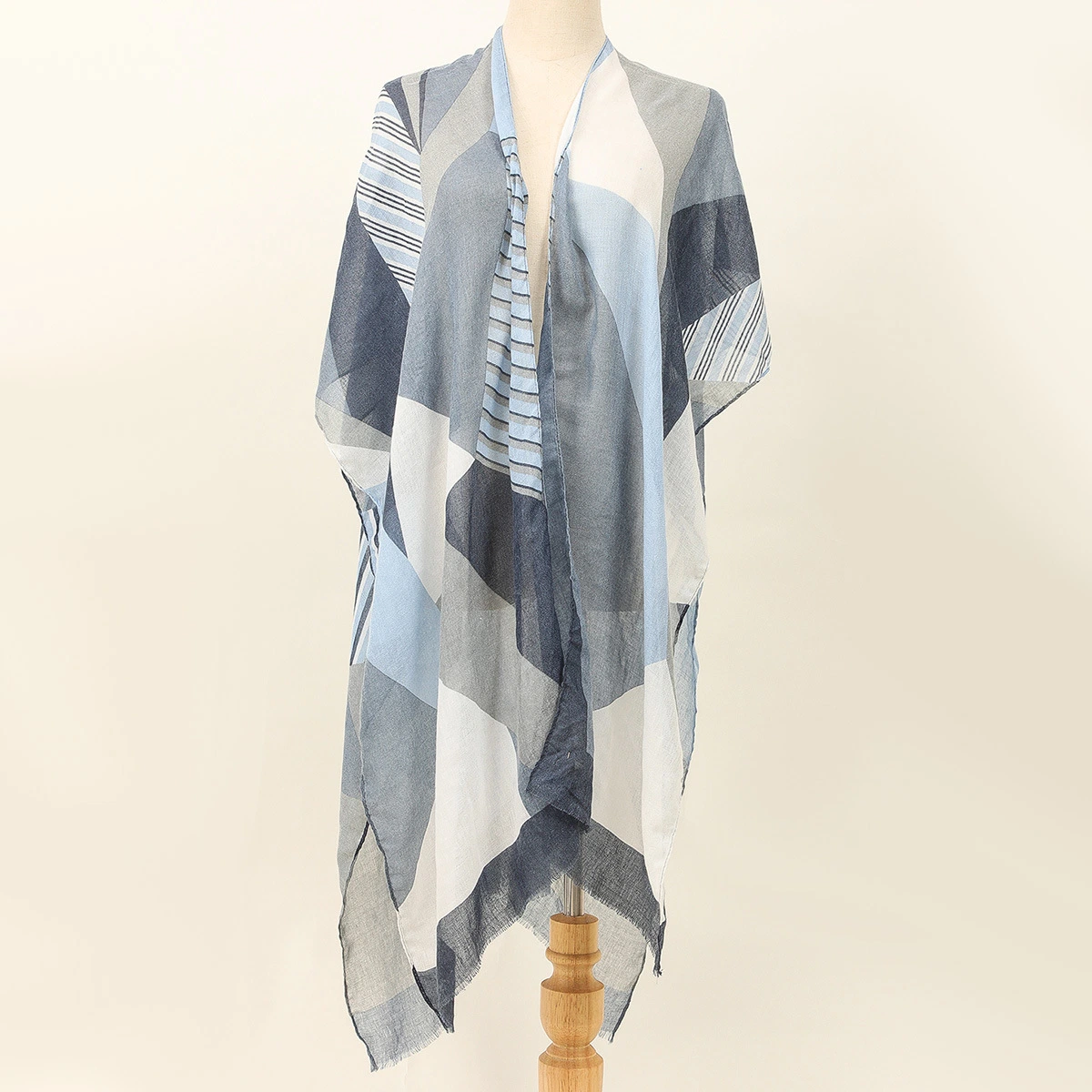 Women's Kimono Cover up Allover Print Ruffle Hem Beach Swimsuit Scarf