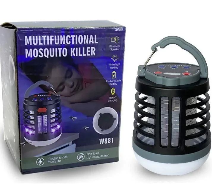 Wholesale/Supplier Rechargeable Camping Lantern Mosquito Killer Lamp 2 in 1 Electric Shock UV LED Lighting Bug Zapper Bluetooth Speaker Camping Tent Light