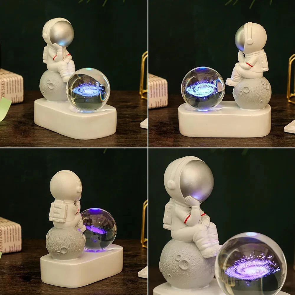 LED Astronaut Luna Regalos Cristal bola de vidrio Luz nocturna para Desktop Ornament