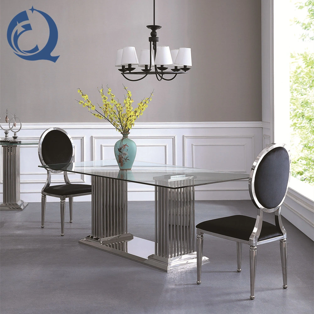 Muebles de diseño moderno juego de mesa de comedor superior de cristal 6 comedores Sillas Comedor juego de comedor Mesas de comedor y sillas