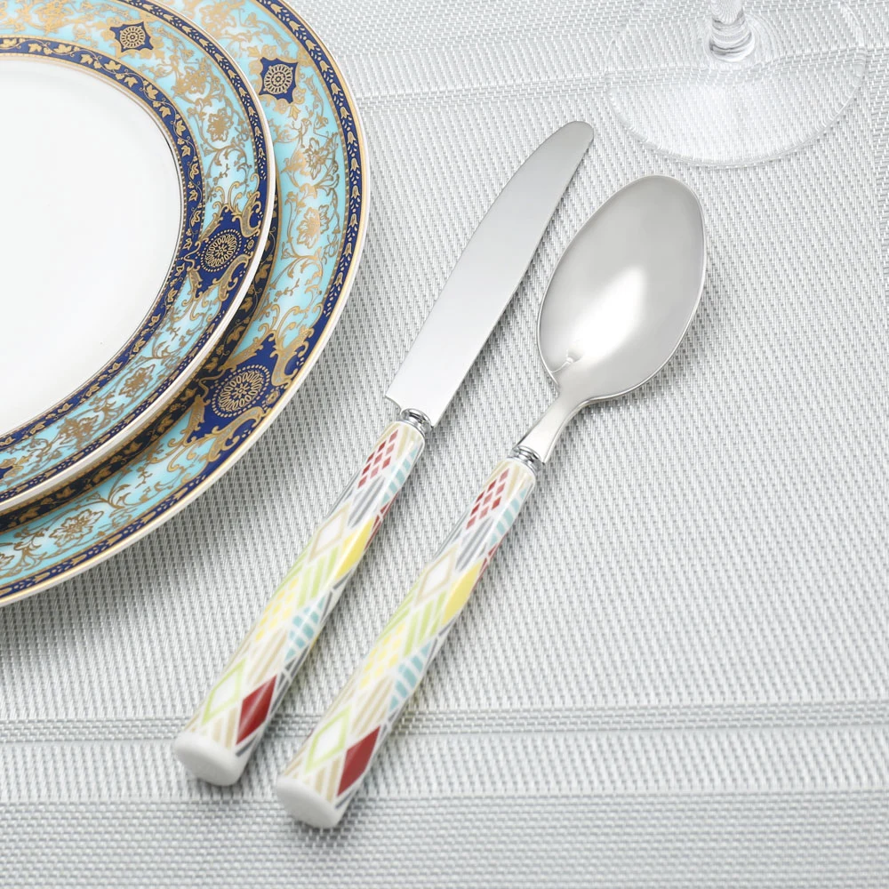 High quality/High cost performance  Porcelain Handle Fork Knife Spoon Cutler Set