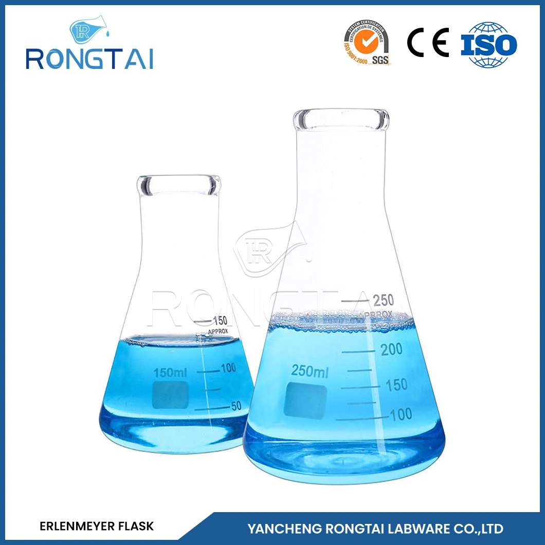 Rongtai Erlenmeyer flacon avec Cork Fabricants Conical Flask Glass Chine Flacon Erlenmeyer de 250 ml à col large