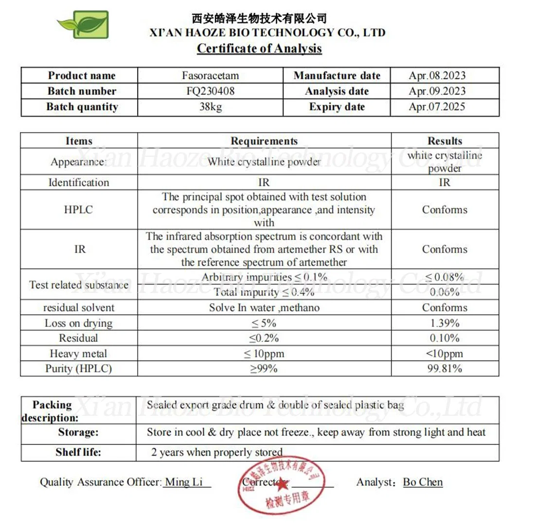 Nootrópicos CAS 110958-19-5 de polvo de Fasoracetam