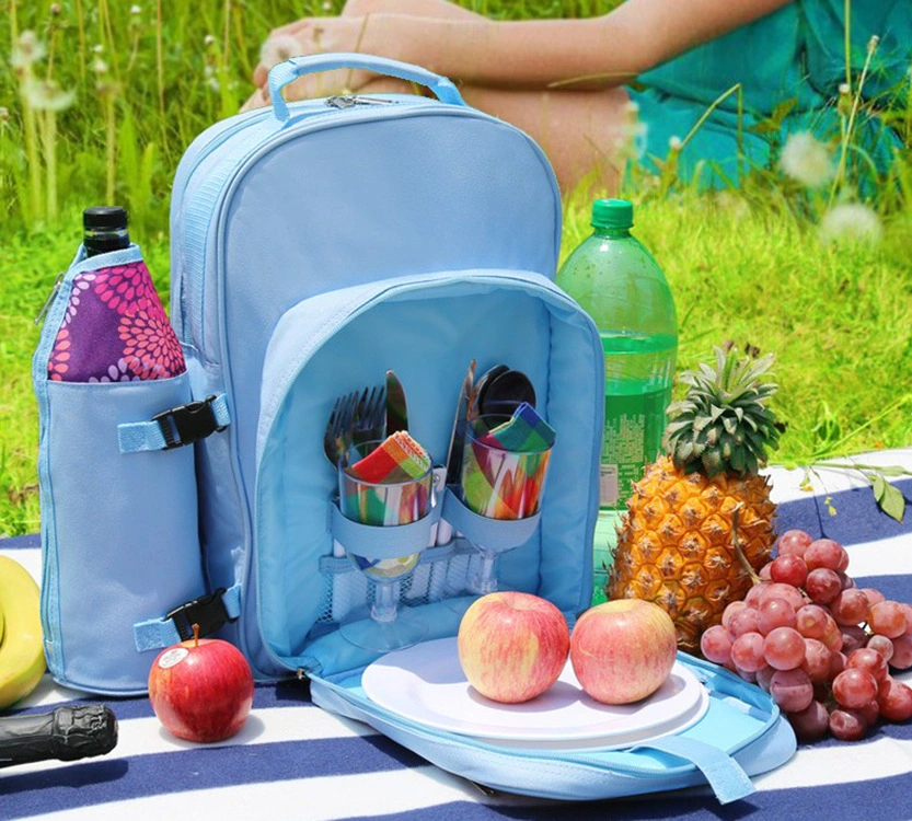 Picnic Backpack Bag for 2 Person with Cooler Bag Compartment Detachable Bottle/Wine Holder with Fleece Blanket