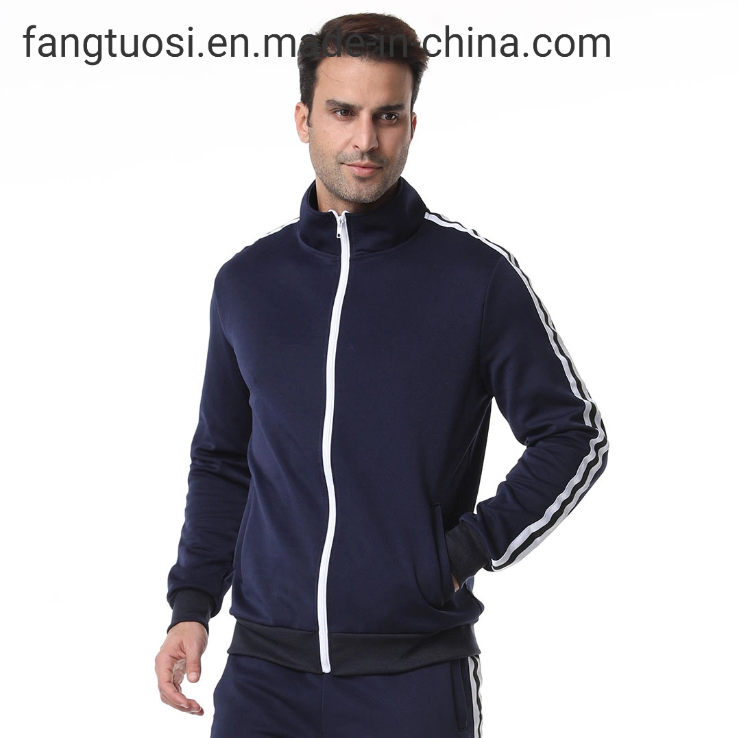 Faible MOQ Vêtements de sport de fitness de couleur unie Vêtements de sport de course d'entraînement Vêtements de sport de fitness Veste de sport à fermeture éclair complète pour homme avec poches