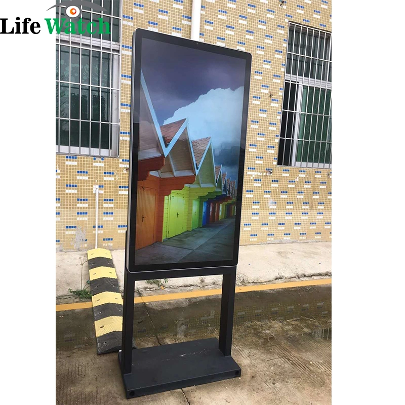 43-Inch IP66 Water-Proof Ik10 92mm Thickness 2500 Nit Brightness Android Windows System Free Standing LCD Digital Signage Kiosk Display Screen