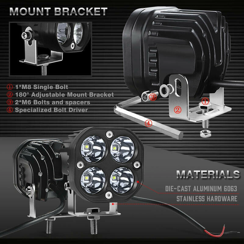 3 Inch 40W LED Fog Driving Light 4 Pod Spotlight Combo Beam 12V 24V LED Work Light