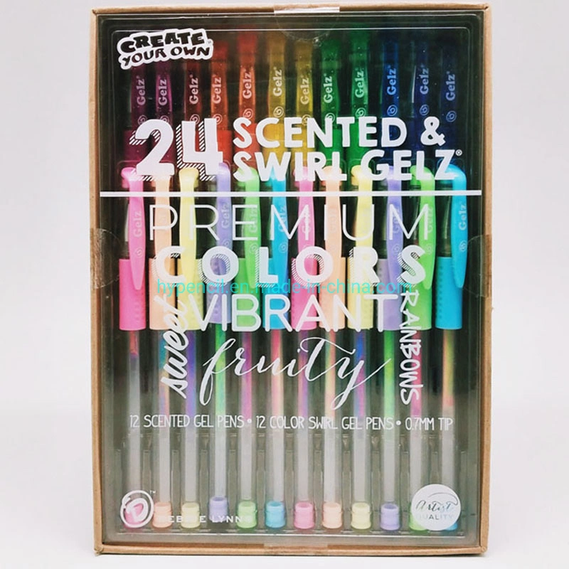 School Office Stationery Art Supplies Set of 24 Scented Swirl Gel Ink Pen in Craft Box