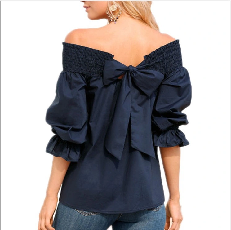 Sexy Long Sleeve Women's Crop Top Big Bow Top One Shoulder Blouse