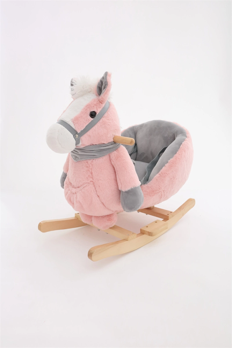 OEM ODM Plush bebé Madera Rocking Animal silla niños Paseo de juguete regalo de Navidad