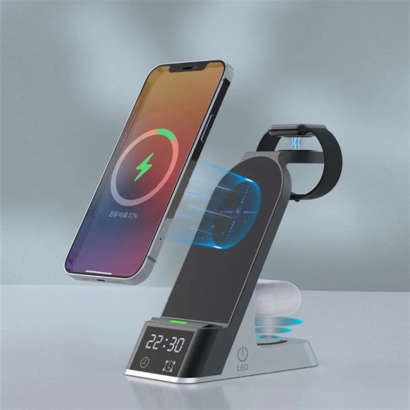 High quality/High cost performance  6 in 1 15W Wireless Magnetic Charger with Alarm Clock