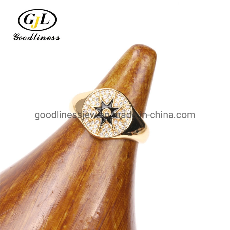 Classic Punk Gold Filled Star Signet Band Mens Anxiety Rings