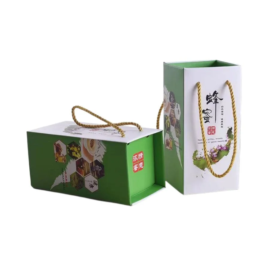 Printed Square Corrugated Kraft Paper Divider Honey Packaging Box with Custom Stickers