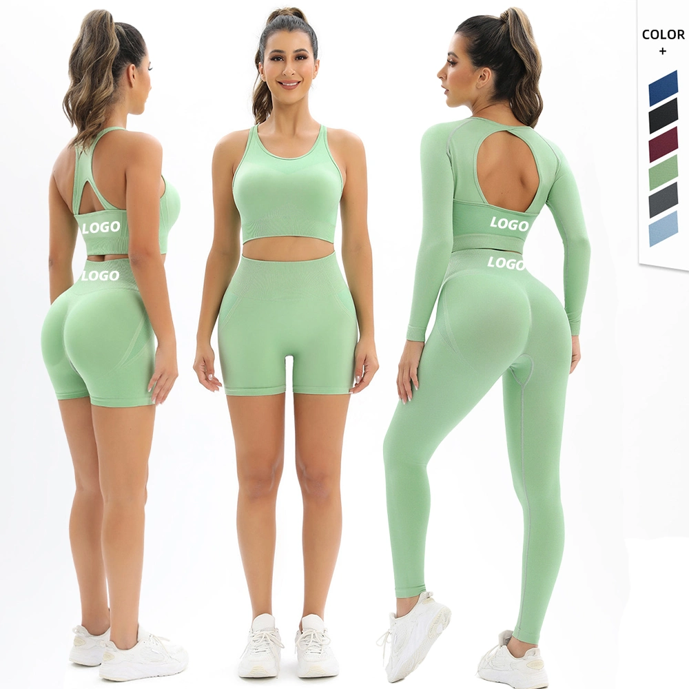 Tiktok Amazon New Fashion Trendy 2/3/4PCS Set Workout Clothes for Women, Sexy Seamless Gym Top + Yoga Shorts + Booty Leggings Sporty Outfits