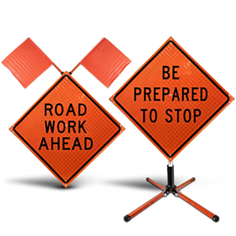 Mutcd Orange Mesh Reflective Roll-up Construction Signs with Spring Stand