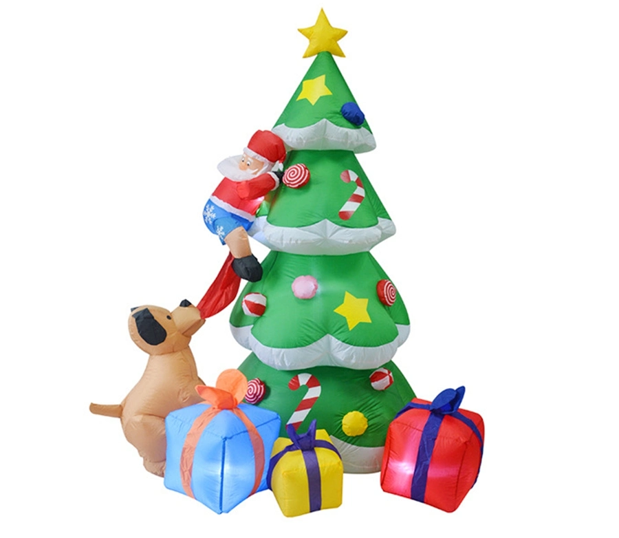 Decoración de Navidad al aire libre inflable de 7 PIES de altura con un perro Humorosamente tratando de tirar de los pantalones de Santa decoración de Navidad