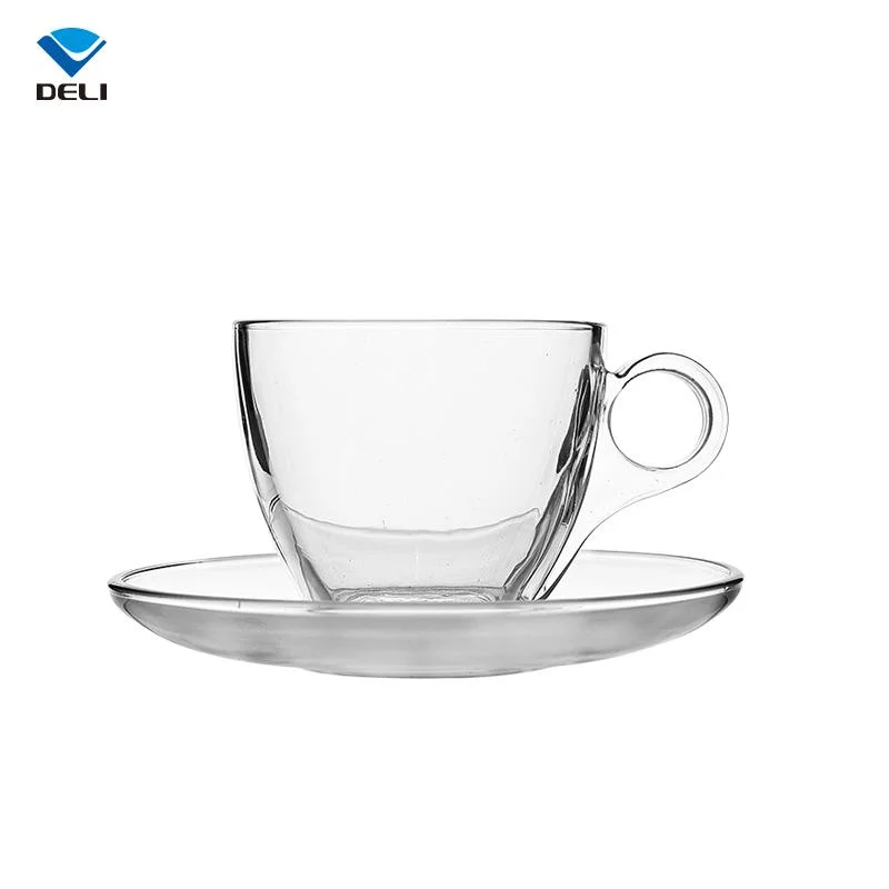 Sustainable Eco Friendly 190ml 6.4oz Custom Soda Lime Glass Coffee Tea Cup Mug Sets with Saucer