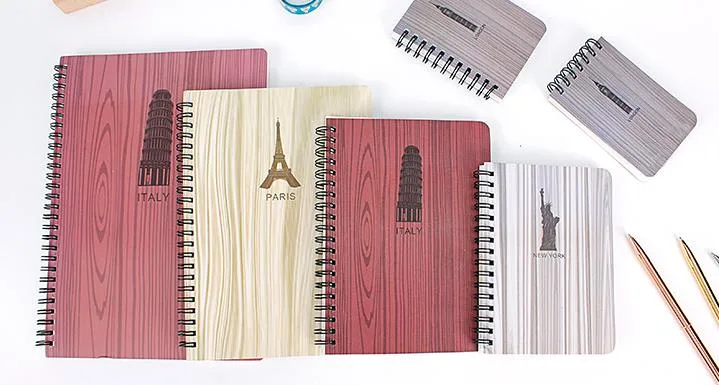 Striped Coil Book Office Supplies World Landmark Student Notebook Diary Book Direct Sale