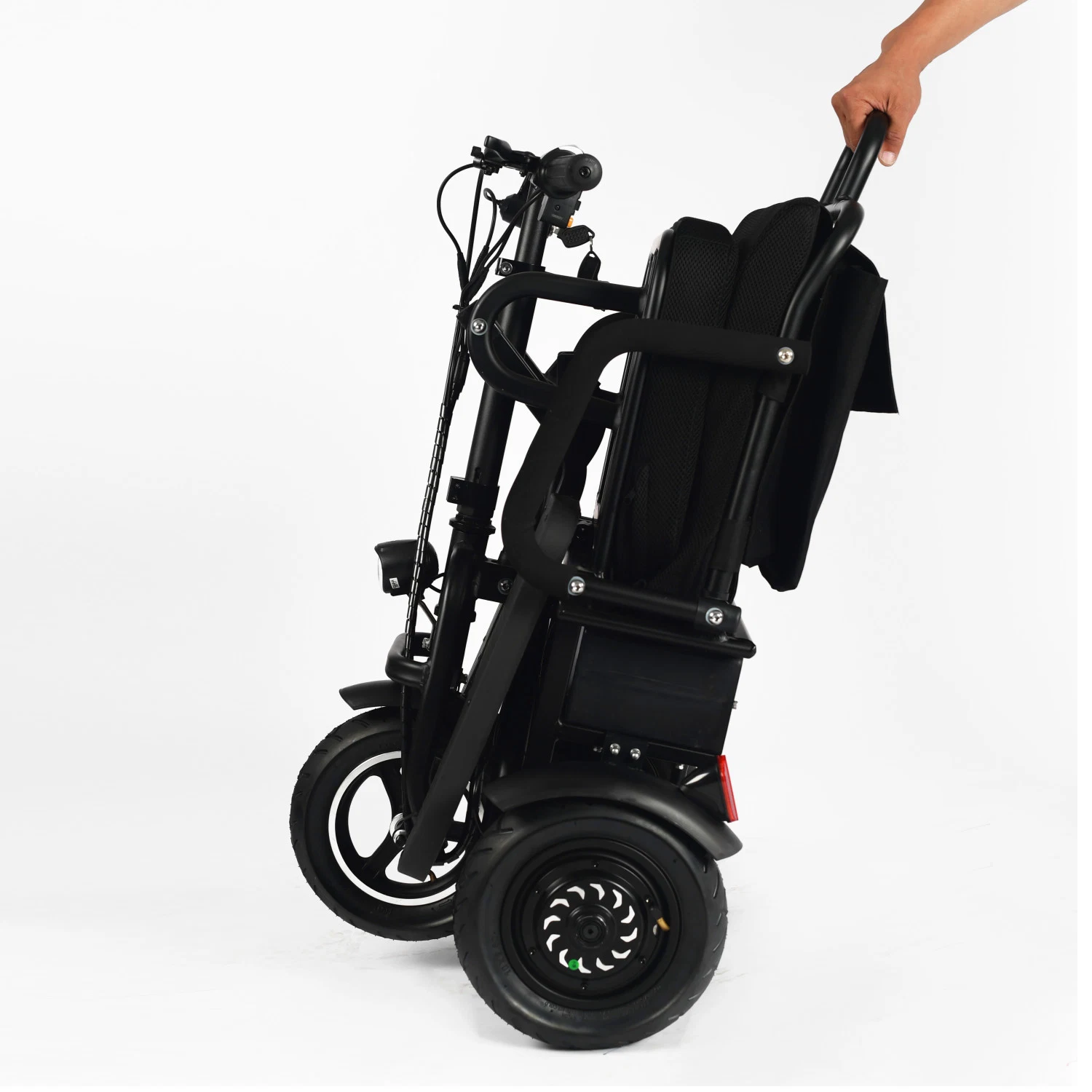 Scooter portátil dobrável para bicicletas com 3 rodas e elétrico, com banco para Pessoas com deficiência