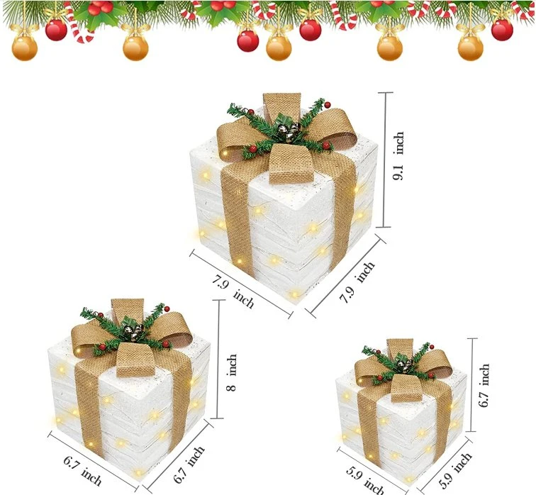 Waterproof Tinsel LED Foldable Yard Road Gift Boxes Shrink Collapsible Garden Foldable Christmas Motif Light Decorations