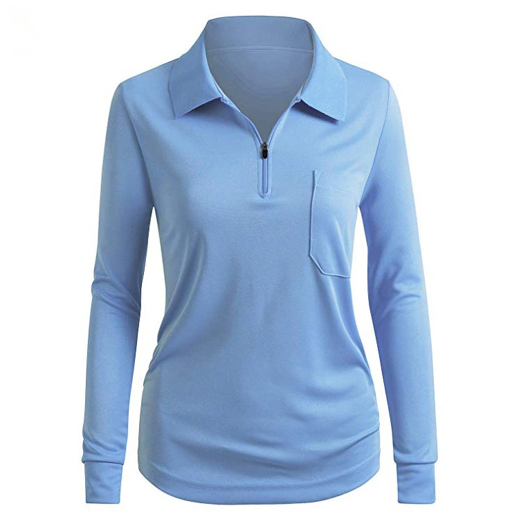 2022 novo vestuário de golfe respirável personalizado de alta qualidade em branco por muito tempo Polo de golfe com gola tipo polo de manga Zipper e bolso