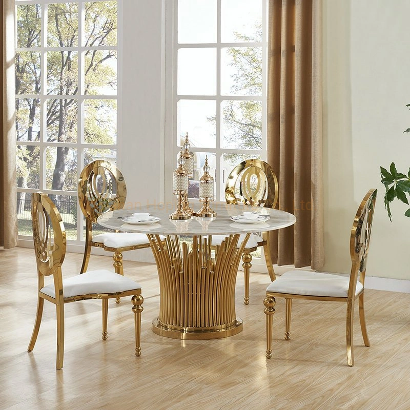 Table en verre trempé moderne de forme ronde, ovale et carrée avec plateau en marbre. Ensemble de chaises de mariage pour meubles de maison. Table à manger en acier inoxydable pouvant accueillir jusqu'à 10248 personnes.