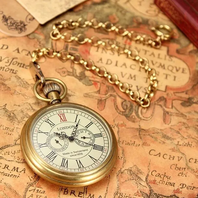 Vintage Five-Hand Roman Script Pure Copper Mechanical Pocket Watch