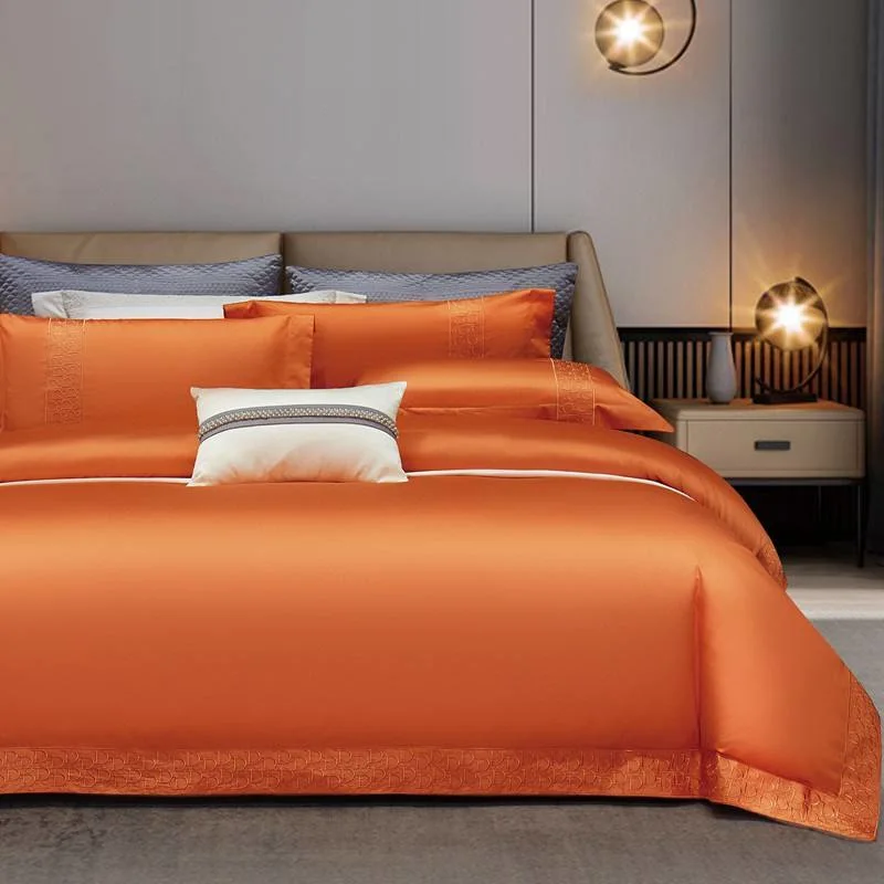 Naranja Egipto algodón Comforter edredón edredón funda cama King Size Sábanas textiles Premium para el hogar con 2 fundas de almohada almohada almohada Shams ropa de cama de proveedor