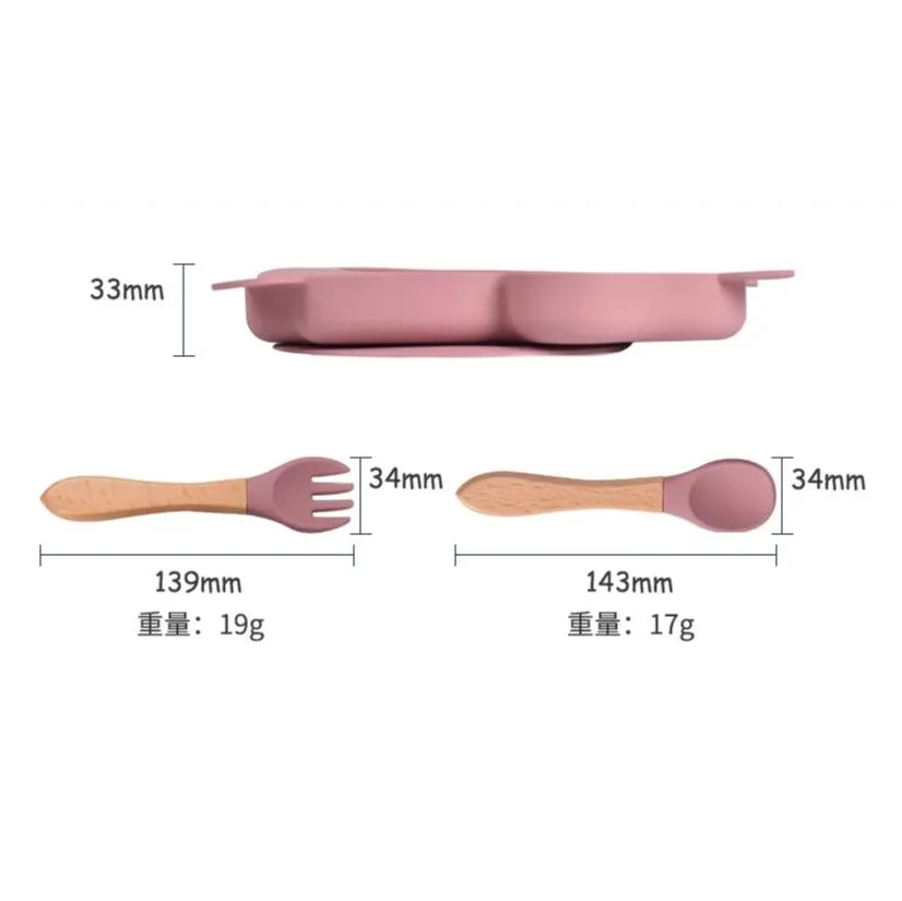 مجموعة إطعام الطفل من السيليكون مع لوح وملعقة وشوكة