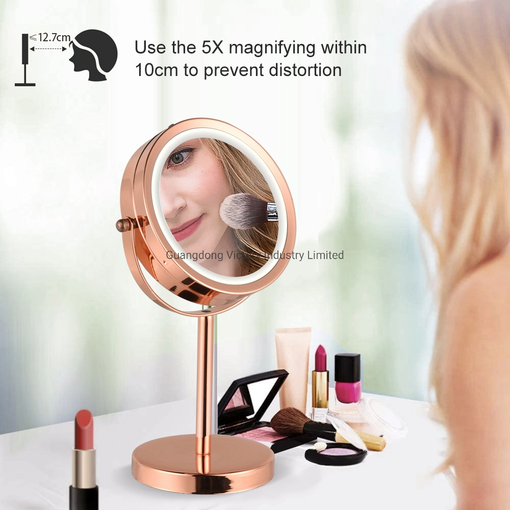 6 Inch 7 Inch Metal Round Shape Double Sides LED Makeup Mirror