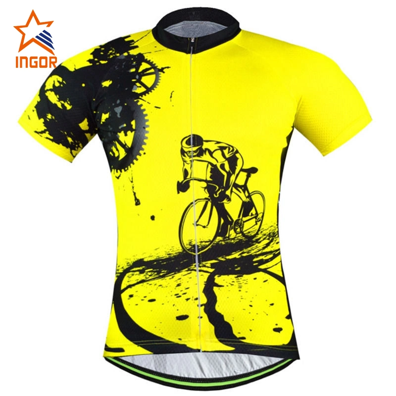 Wholesale High Quality Yellow Patterned Compression Men Sport Cycling Jersey